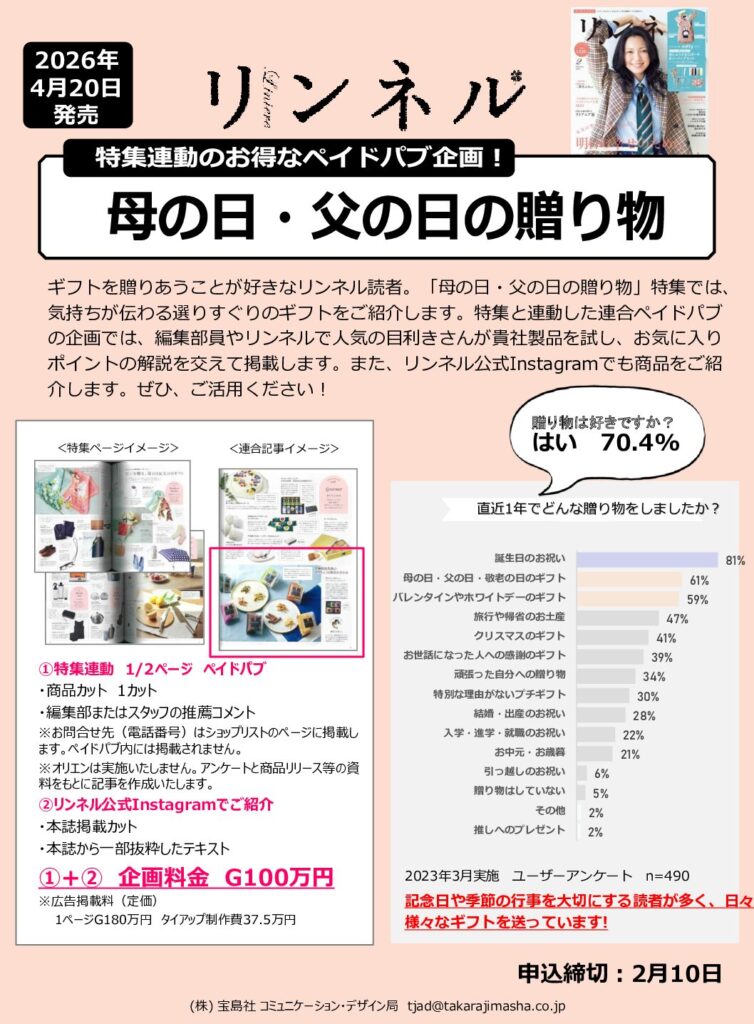 【リンネル】2026年4月「父の日母の日の贈り物」